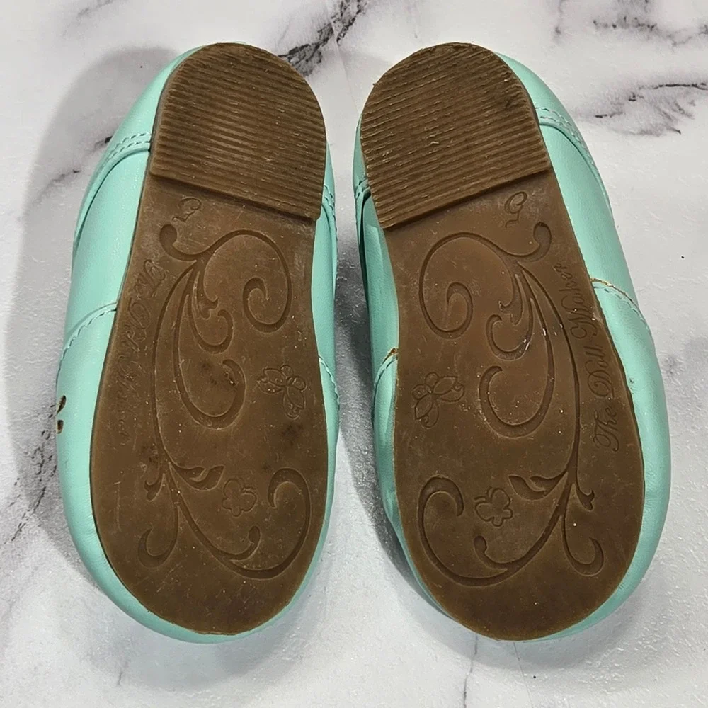 The Doll Maker Oxford Shoes Girls Size 5 Mint Green Gold Floral Cutout Dress